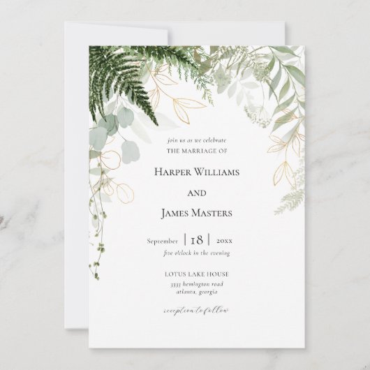 Invitation Aquarelle Verdure et Mariage or (Devant)