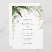 Invitation Aquarelle Verdure et Mariage or (Devant / Derrière)