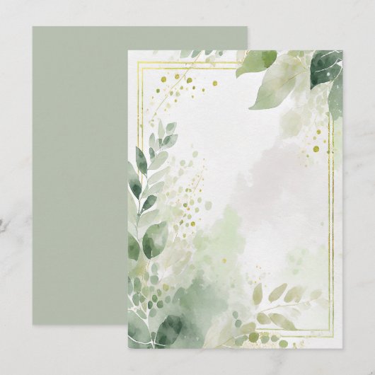 Invitation Aquarelle verdure et or mariage vierge (Devant / Derrière)