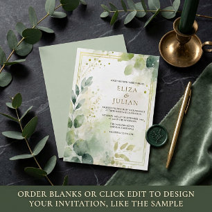 Invitation Aquarelle verdure et or vierge Mariage