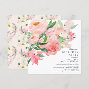 Invitation Aquarelle Verdure et rose Floral fête d'anniversai