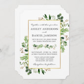 Invitation Aquarelle Verdure Eucalyptus Gold Frame Mariage (Devant / Derrière)