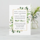 Invitation Aquarelle Verdure Eucalyptus Gold Photo Mariage (Debout devant)