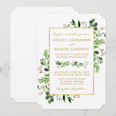 Invitation Aquarelle Verdure Eucalyptus Mariage or (Devant / Derrière)