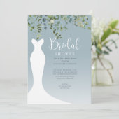 Invitation Aquarelle Verdure Fête des mariées bleu Dusty (Debout devant)