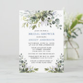 Invitation Aquarelle Verdure Fête des mariées bleu Dusty (Debout devant)