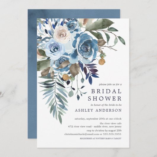 Invitation Aquarelle Verdure & Fête des mariées rose Florale (Devant / Derrière)