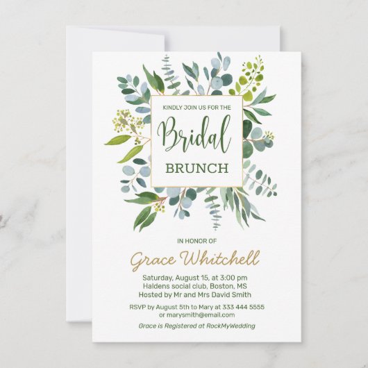 Invitation Aquarelle verdure feuillage Brunch nuptial (Devant)