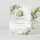 Invitation Aquarelle verdure feuillage chute laisse citrouill (Debout devant)