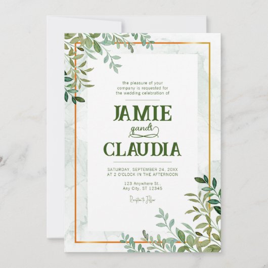 Invitation Aquarelle verdure feuillage feuille mariage (Devant)