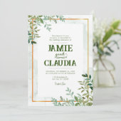 Invitation Aquarelle verdure feuillage feuille mariage (Debout devant)