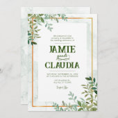 Invitation Aquarelle verdure feuillage feuille mariage (Devant / Derrière)