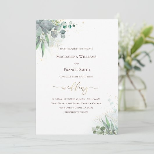 Invitation aquarelle verdure feuillage | MARIAGE (Debout devant)