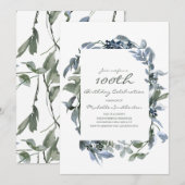 Invitation Aquarelle Verdure Feuille 100e anniversaire femme (Devant / Derrière)