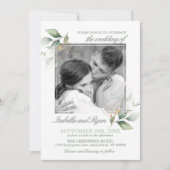 Invitation Aquarelle Verdure Feuille Gold PHOTO Mariage (Devant)