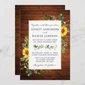 Invitation Aquarelle Verdure Fleurs de soleil Mariage en bois (Devant / Derrière)