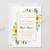 Invitation Aquarelle Verdure Fleurs de soleil Mariage Or (Devant)