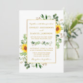 Invitation Aquarelle Verdure Fleurs de soleil Mariage Or (Debout devant)