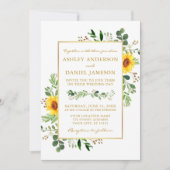 Invitation Aquarelle Verdure Fleurs de soleil Photo Mariage o (Devant)