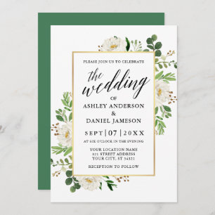 Invitation Aquarelle Verdure Floral Calligraphie Mariage