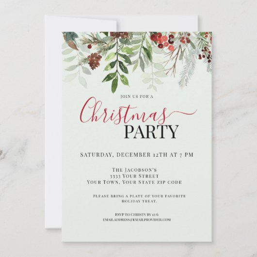 Invitation Aquarelle Verdure Floral Noël Fête de Noël (Devant)