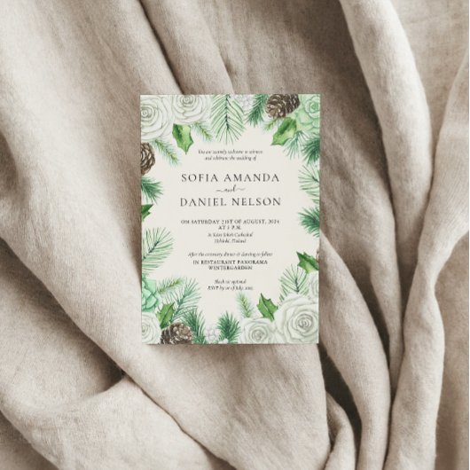 Invitation Aquarelle Verdure Florale Mariage d'hiver