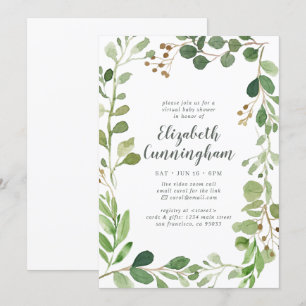 Invitation Aquarelle Verdure Foliage Baby shower virtuel