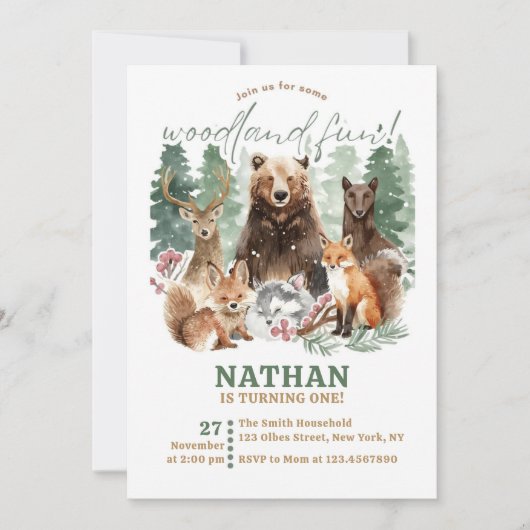 Invitation Aquarelle Verdure Forêt forestière Anniversaire (Devant)