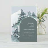 Invitation Aquarelle Verdure Forêt Pins Mariage (Debout devant)