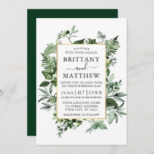 Invitation Aquarelle Verdure Ivy Ferns Sage Gold Mariage