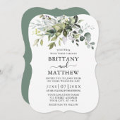 Invitation Aquarelle Verdure Mariage vert Sage (Devant / Derrière)