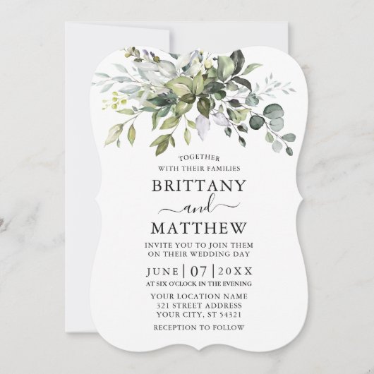 Invitation Aquarelle Verdure Mariage vert Sage (Devant)