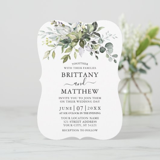 Invitation Aquarelle Verdure Mariage vert Sage (Debout devant)