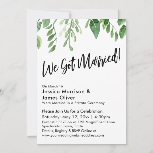 Invitation Aquarelle Verdure Nous sommes mariés ! Célébration (Devant)