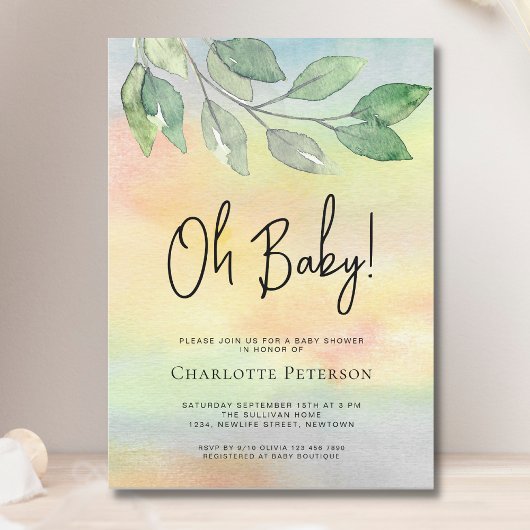 Invitation Aquarelle Verdure Oh Baby Baby shower