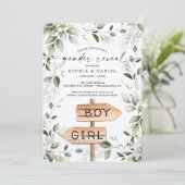 Invitation Aquarelle Verdure Or Genre Baby shower de révélati (Debout devant)