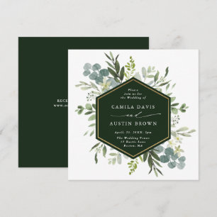 Invitation Aquarelle Verdure or Hexagon Mariage Carré