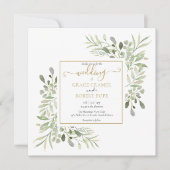 Invitation Aquarelle Verdure Or Mariage de script géométrique (Devant)