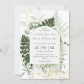 Invitation Aquarelle Verdure & Or Mariage élégant (Devant)