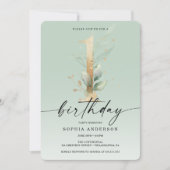 Invitation Aquarelle Verdure Or Premier anniversaire 1er (Devant)