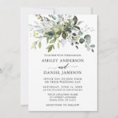 Invitation Aquarelle Verdure Photo Calligraphie Mariage (Devant)