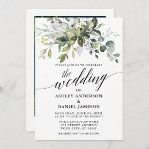 Invitation Aquarelle Verdure Photo Calligraphie Mariage
