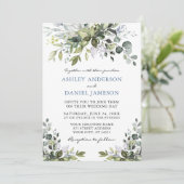 Invitation Aquarelle Verdure Photo Retour Dusty Blue Mariage (Debout devant)