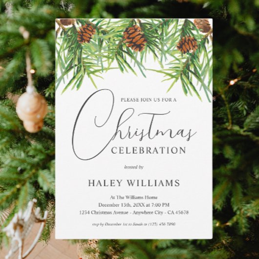 Invitation Aquarelle Verdure Pine de Noël d'entreprise