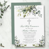 Invitation Aquarelle Verdure Première Communion Sage Vert