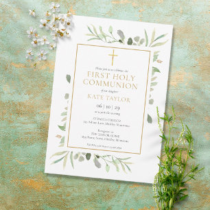 Invitation Aquarelle Verdure Première Communion sainte