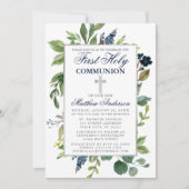 Invitation Aquarelle Verdure Première Sainte Communion Photo (Devant)