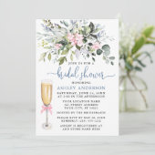 Invitation Aquarelle Verdure rose Dusty Fête des mariées bleu (Debout devant)