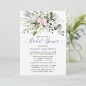 Invitation Aquarelle Verdure rose Dusty Fête des mariées bleu (Debout devant)