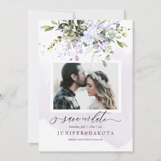 Invitation Aquarelle Verdure Rose Pâle Violet Poussiéreux (Devant)